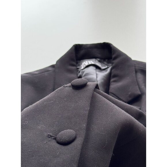 ZARA Black Crepe Oversized Single Breasted Cropped Blazer Suit Jacket, Size L - Picture 9 of 12